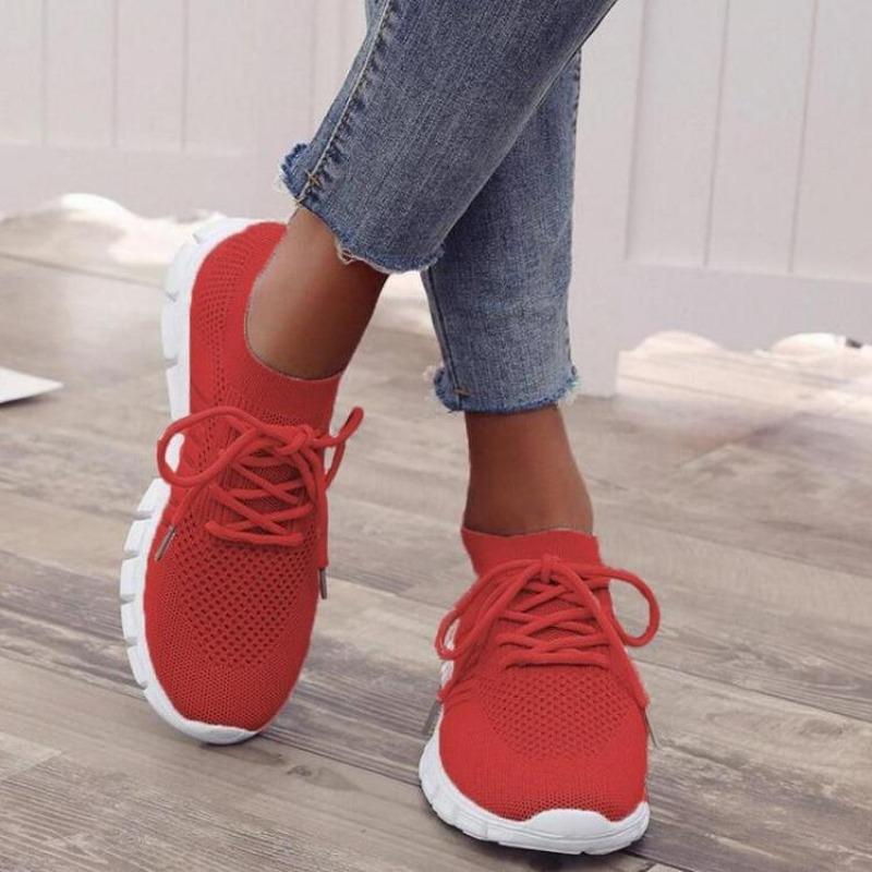Women's Mesh Sneakers Lightweight Lace-up Soft Sole Fashion Running Shoes Flying Woven Outdoor Sports Shoes