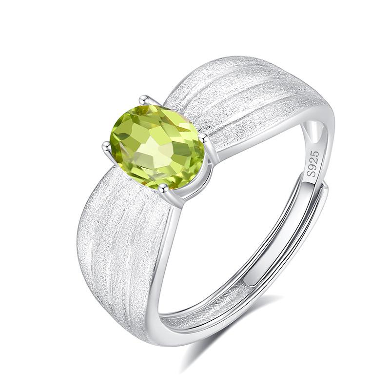High-end Inlaid Natural Crystal Stone Jewelry Women's French Wire Drawing Process S925 Sterling Silver Niche Light Luxury Ring Women