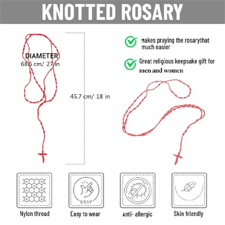 Multipurpose Hand Knotted Crossing Rosary Necklace Sturdy Cotton Thread Jewelry Accessory for Mindfulness Stylish Outfits