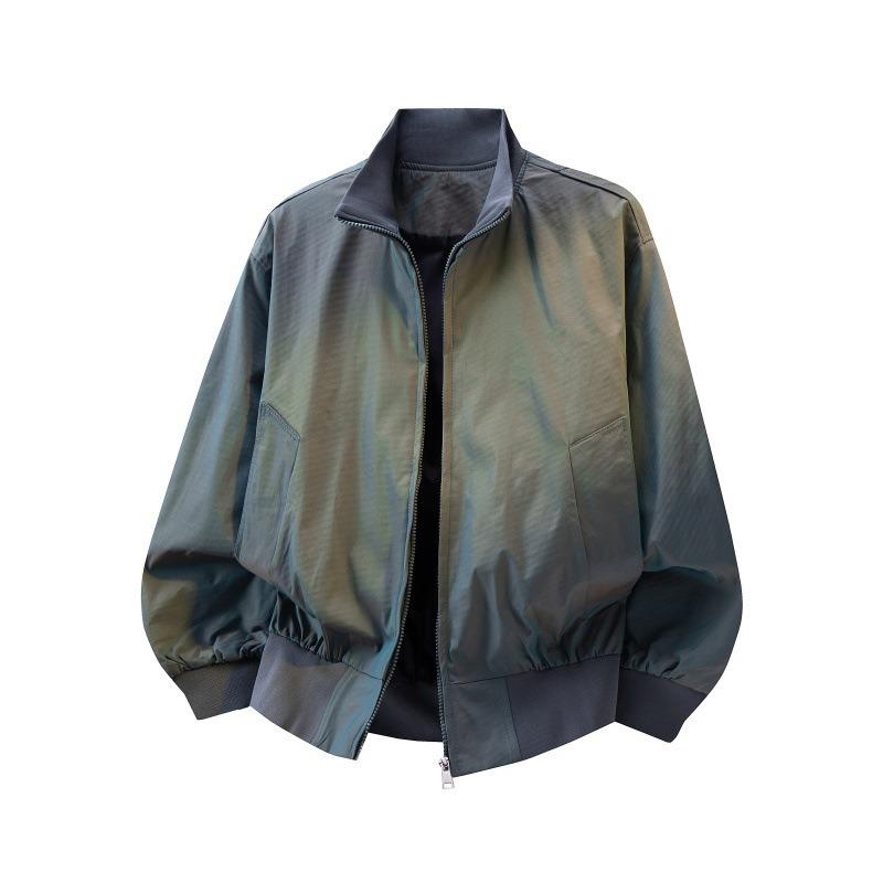 Spring Men Black Casual Zip Up Loose Bomber Jacket with Pockets
