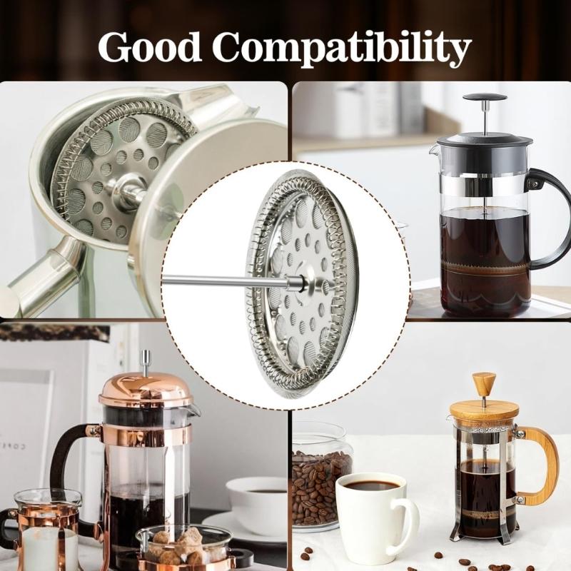 Universal 4In French Press Filter Replacements Set Includes Spirals and Crosses Disk Stainless Steel Plunger and Screens