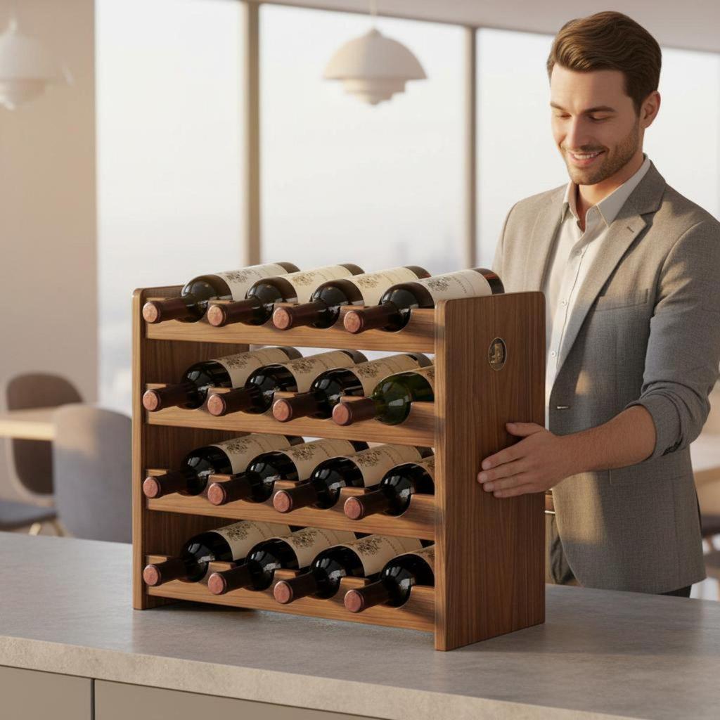 Freestanding Wine Organizer Easy Assembly Bar Furniture Solid Wood