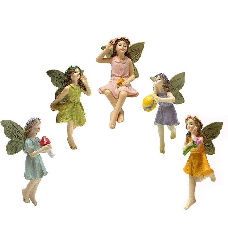 Flower Fairy Pendant Resin Statue Ornament Creative Garden Potted Decor Miniature Figurine for Outdoor Home Decoration Gift