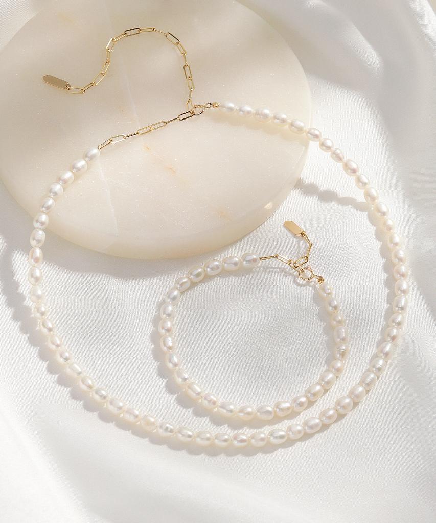 Mcel 14K Bianca Freshwater Pearl Drop Chain Bracelet