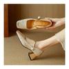 Spring high heels women's one-word strap single shoes color matching square head Mary Jane shoes pearl thick heel