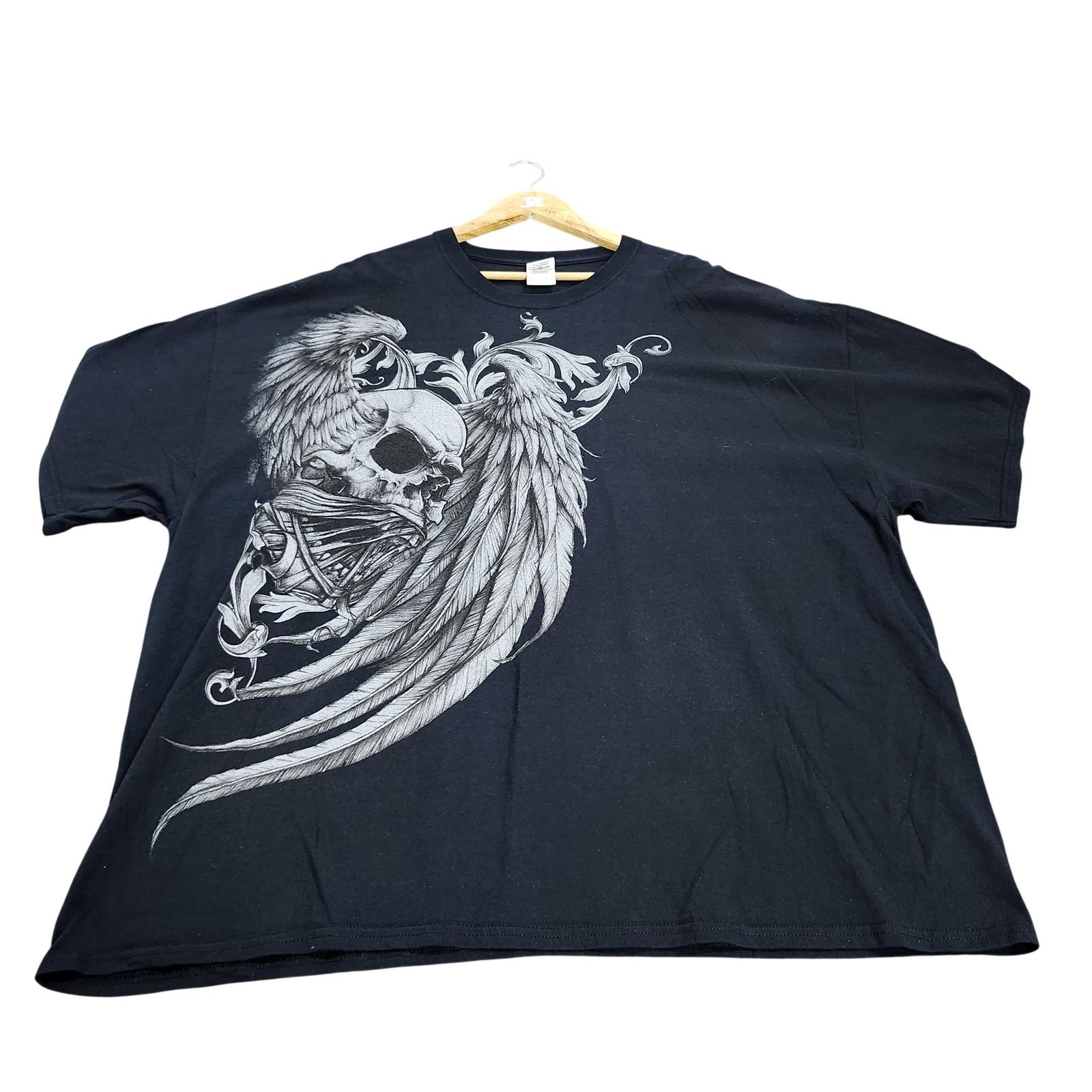 Gildan Shirt Mens 4XL Black Skull Angel Wings Graphic Tee Gothic Biker Tattoo Unisex T-Shirt M
