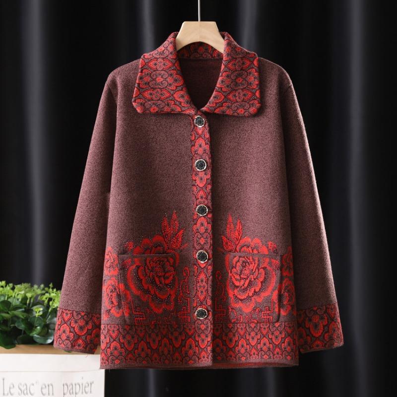 Grandma Sweater Mom Wear Thin Knitted Cardigan Loose Old Lady Spring Jacket Old Man Clothes Women
