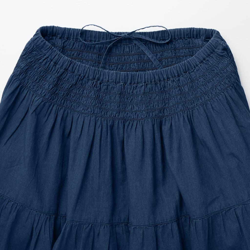 MUJI Women's Cotton Voile Indigo-Dyed Gathered Skirt, Navy, Size S, BE1T1A4A