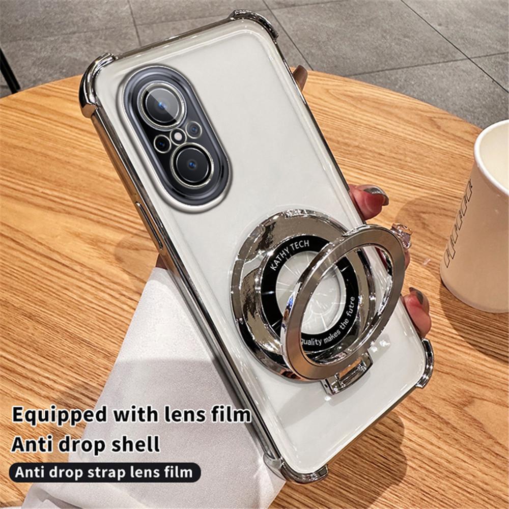 Plating Transparent Shockproof Phone Case For Huawei Nova 12 Pro With Magnetic Stand Holder Nova 9 SE 11 10 9 8 7 Pro Soft Cover