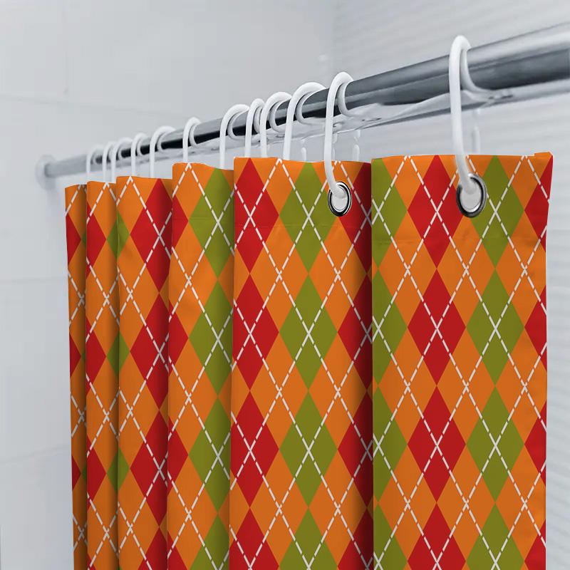 GAEPattern Shower Curtain Waterproof Fabric Decorative Bathroom Accessories Set for Home Decoration Green Orange Argyle Plaid