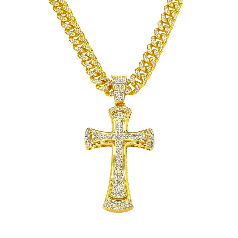 Men Women Hip Hop Cross Shiny Pendant Necklace 13mm Miami Cuban Chain Charm Bling Exquisite Necklaces Jewelry Fashion Charm Gift