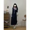 Large size bow lace-up dress for women's autumn and winter design sense splicing fungus edge long skirt