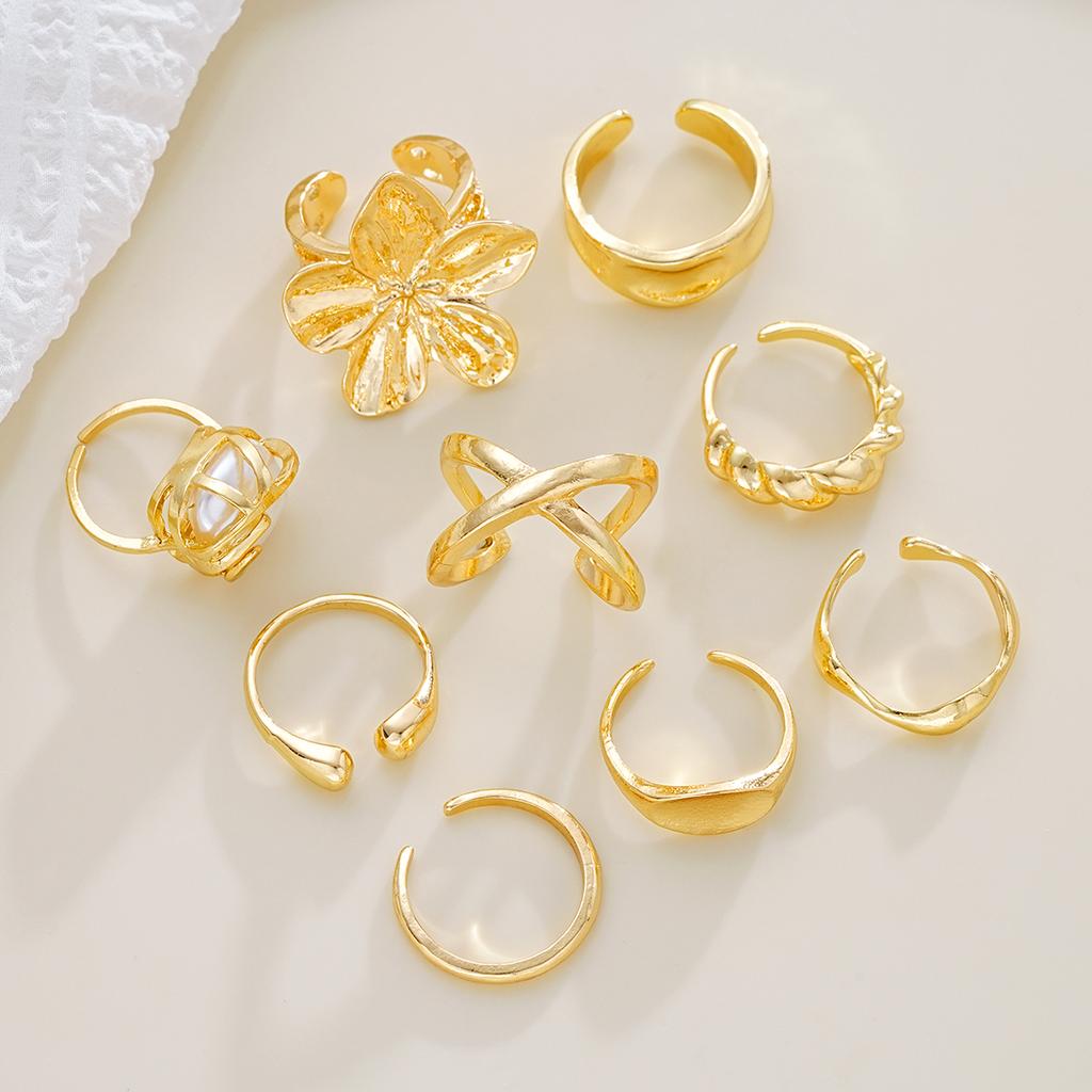 9 vnt./rinkinys Vintažiniai elegantiški perlų gėlių žiedai moterims Madingi kūrybiški netaisyklingi atviri piršto žiedai Vestuvių puotos papuošalai dovanos
