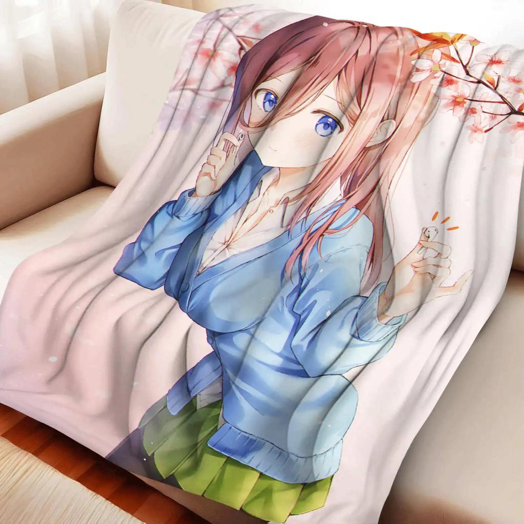 Kreslená přikrývka The Quintessential Quintuplets Nakano Miku, flanelová, teplá, měkká, otaku přehoz, multifunkční, dekorativní bytový textil