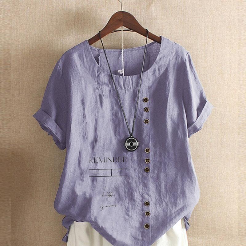 Women's Fashion Round Neck Short Sleeve T-shirt Casual Cotton Linen Graphic Shirt Leisure Loose Letter Pattern Prined Summer Blouse Tops