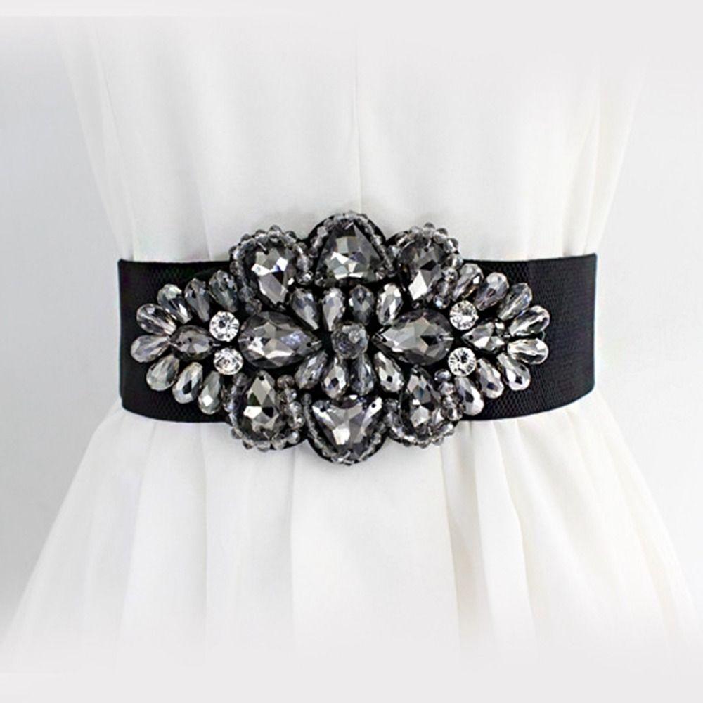 Flower Women Waistband Wide Rhinestone Waist Belt Fashion Elastic Cummerbunds Sweater