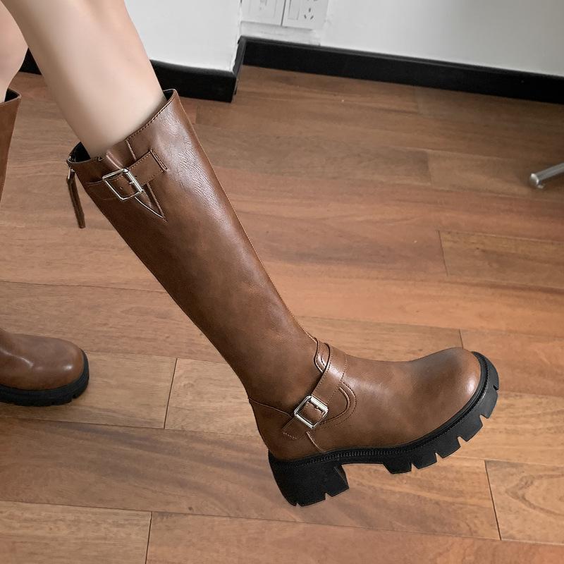 Fall/Winter 2025 New Martin Boots Street Tall Rear Zipper Western Cowboy Boots Knight Boots