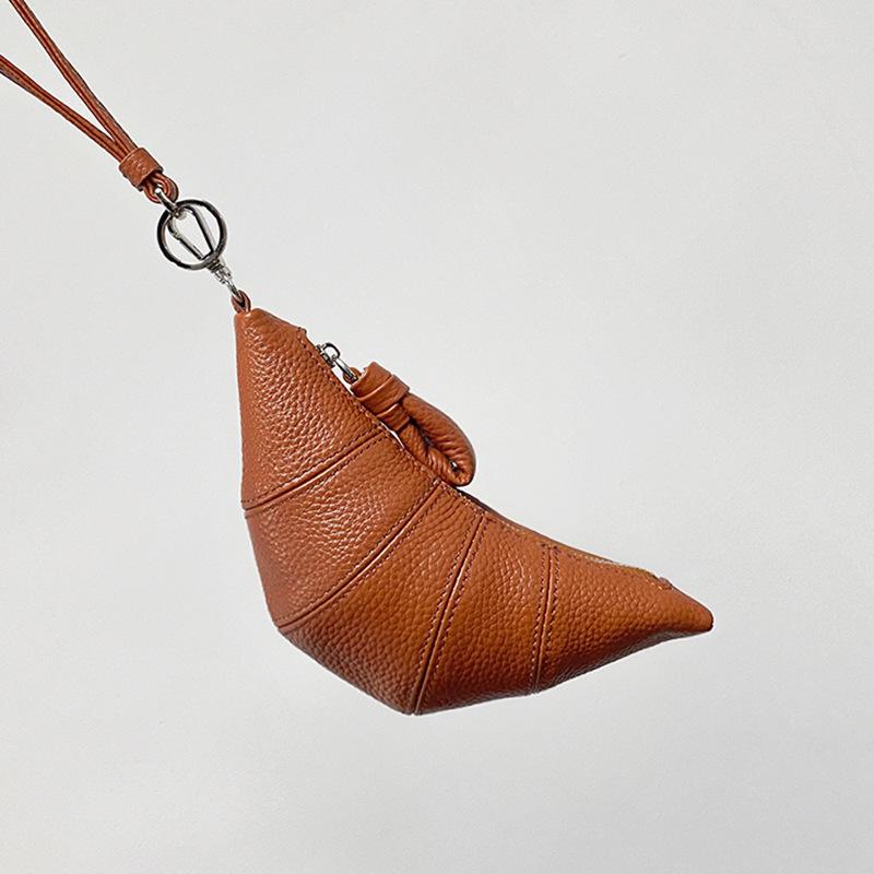 LE Genuine Leather Mini Croissant Headphone & Messenger Bag - Women's Sheep Leather Dumpling & Key Holder.