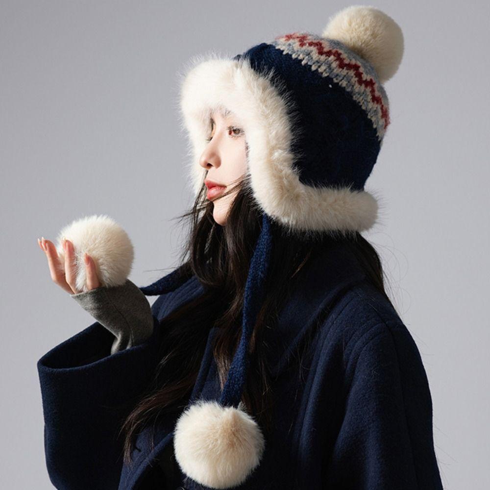 Ethnic Style Fair Isle Style Beanies Warm Lei Feng Hat Casual Jacquard Knitted Hat Winter