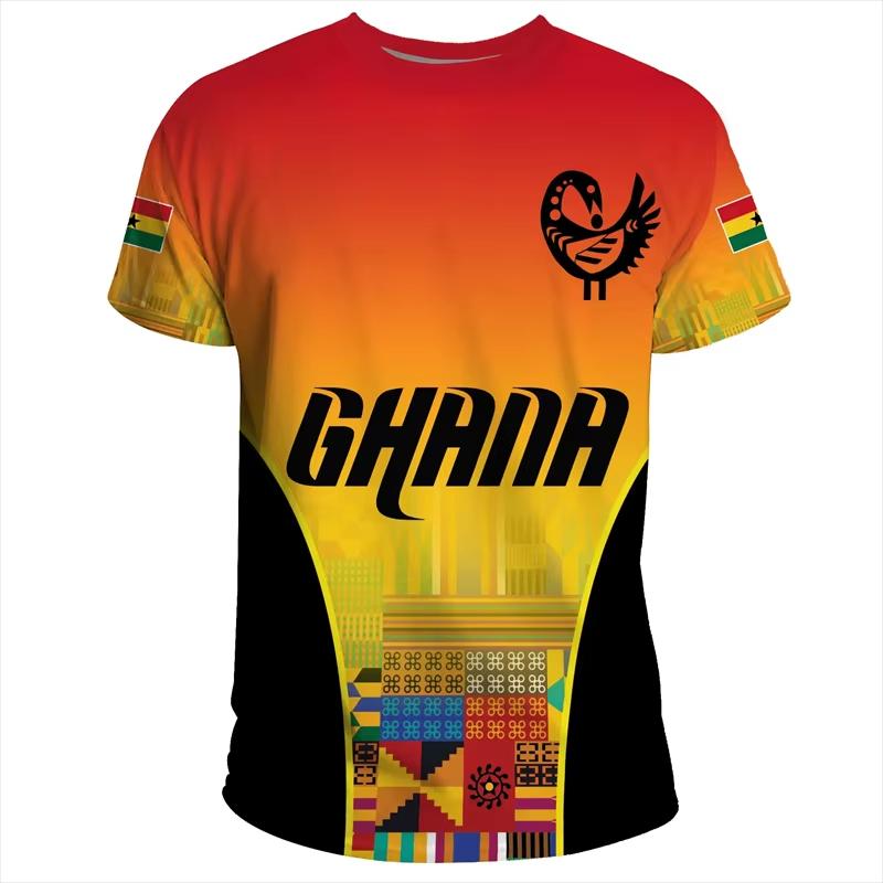 GHANA Flagge 3D-Druck Sport Schnelltrocknend Atmungsaktiv Herren T-Shirt Outdoor Fußballtrikot Fan Club
