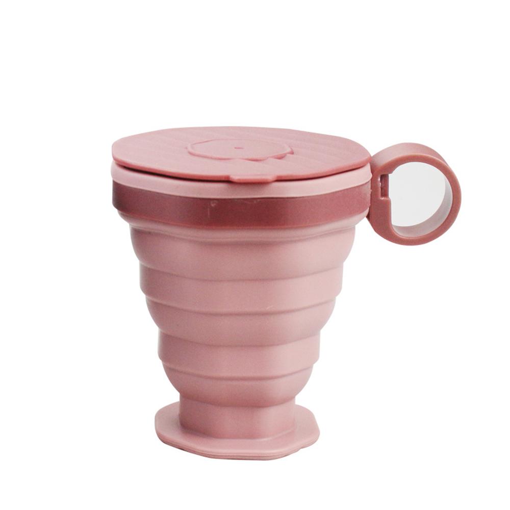 

Портативный силиконовый складной дорожный стакан для воды, кофейный стакан, складной стакан для переноски с крышкой, стакан для полоскания рта 220ml розовый