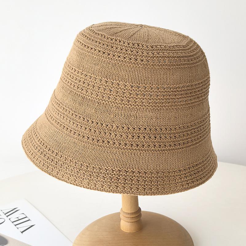 New knitted hollow breathable bucket hat women's foldable basin hat spring and autumn plain hat bucket hat shows small face