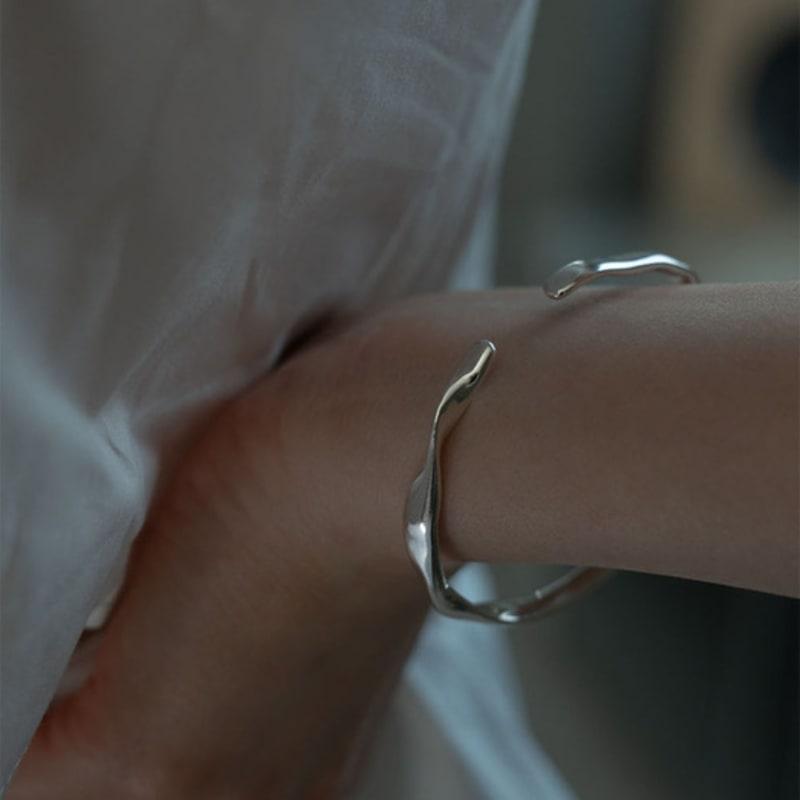 Youngglow Silver925 Rough Bangle Bracelet