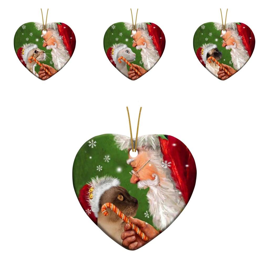 Joyful Acrylic Santa Claus And Cat Decorative Hanging Ornament For Christmas Cheer