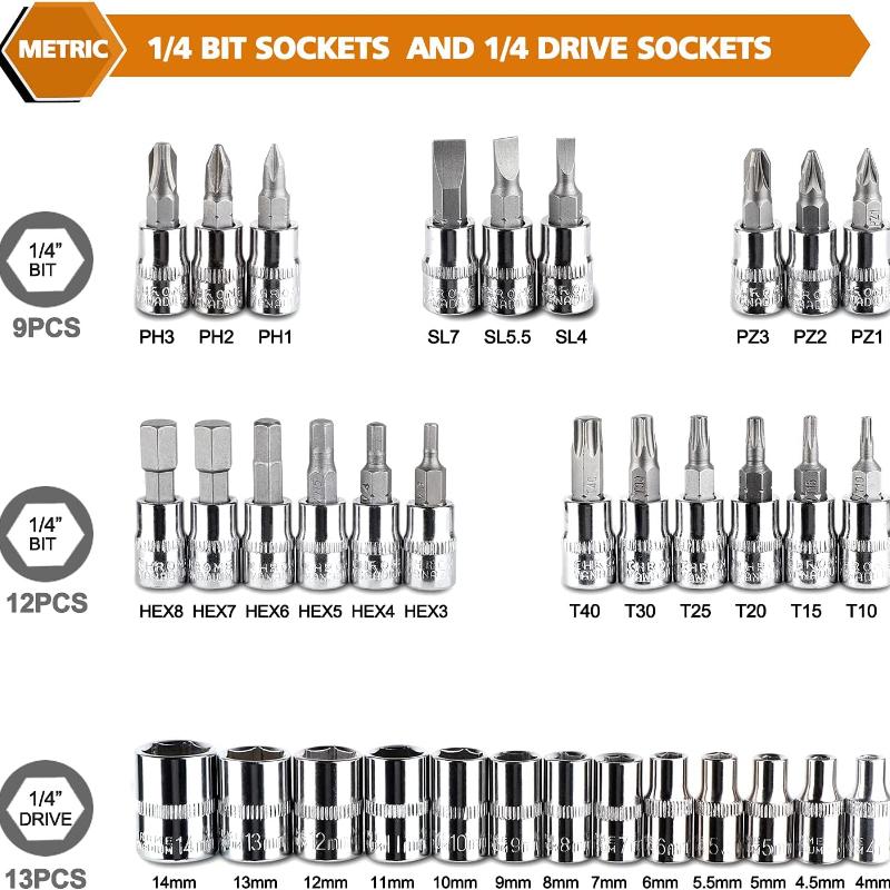46pcs/Set Socket Wrench Diy Repair Tool Kit Ratchet Screwdriver for Car Repair Hardware Toolbox for Auto Repairing and Household