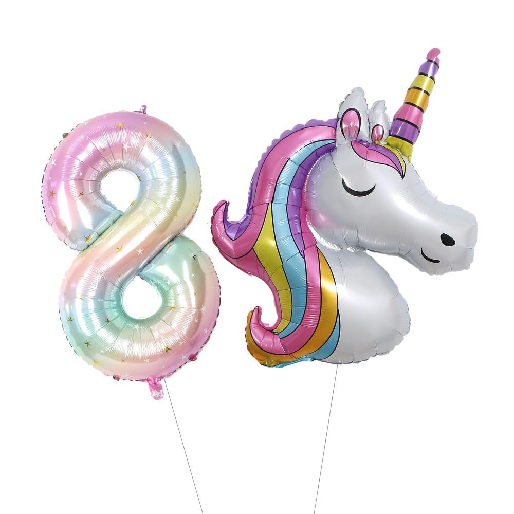 2Pcs Large Rainbow Unicorn Foil Balloon Set 40inch Number Foil Helium Balloon Unicorn Theme Birthday Party Decoration