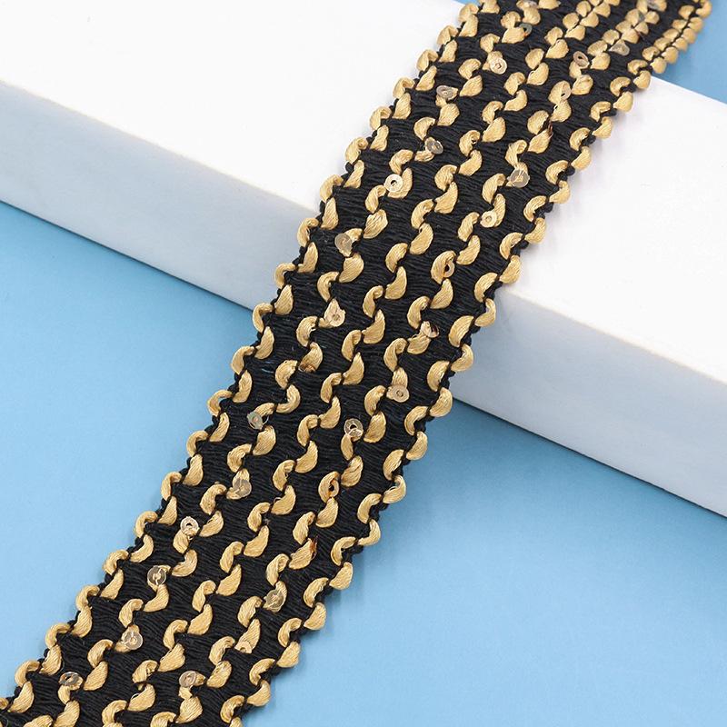 

Ethnic style wavy sequins elastic elastic lace swimsuit belt decorative webbing clothing pants hat accessories 2#-4.3cm black and yellow