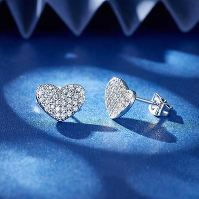 Heart Cubic Zirconia Earring Zircon Copper Platinum Rose Gold 14k Gold Plated Stud Earrings