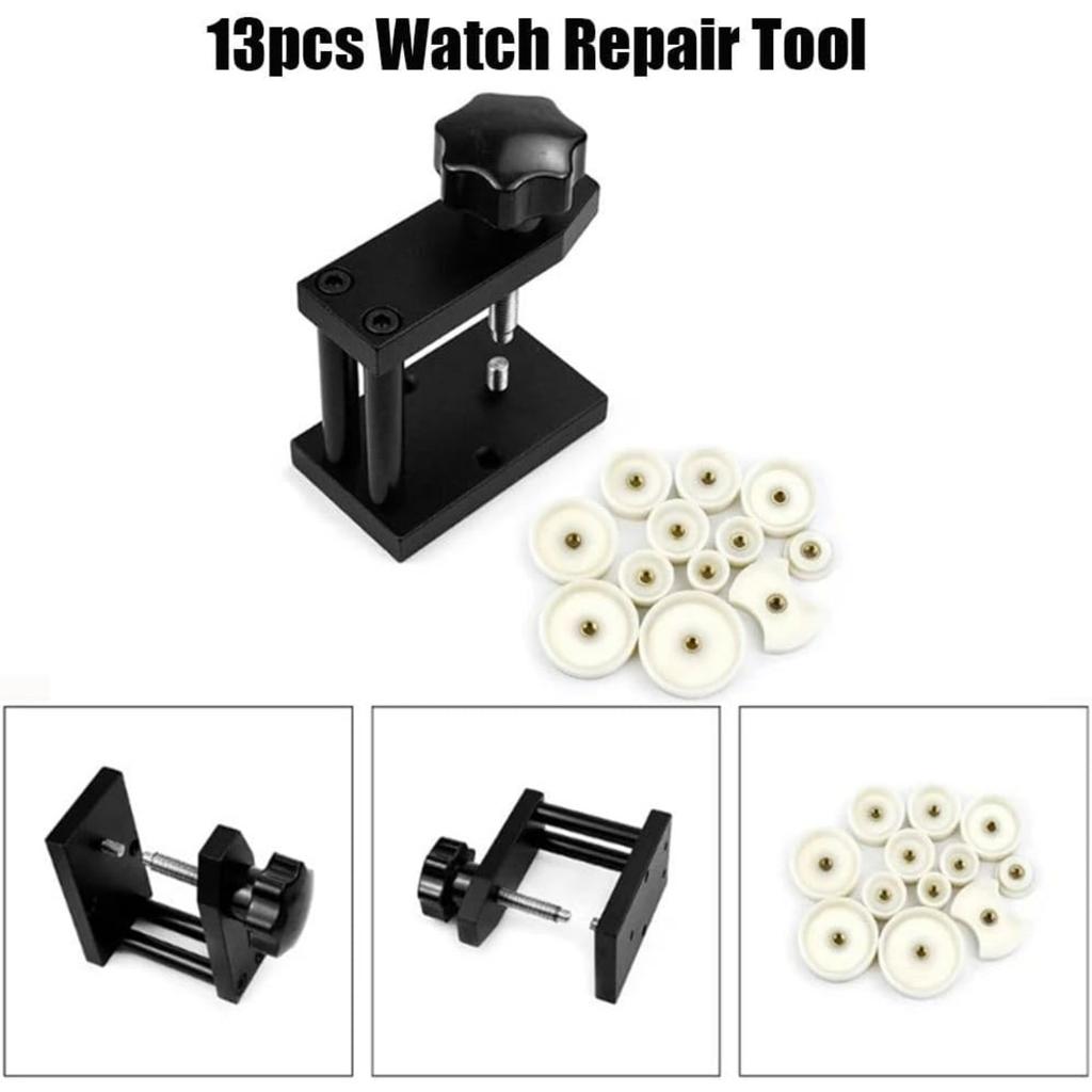 Watch Press Set, Watch Bottom Cover Tool With 12 Dies(18-50mm), Screw Type Capping Machine Manually Rotating Cover Tool, Watch Repair Tool Kit