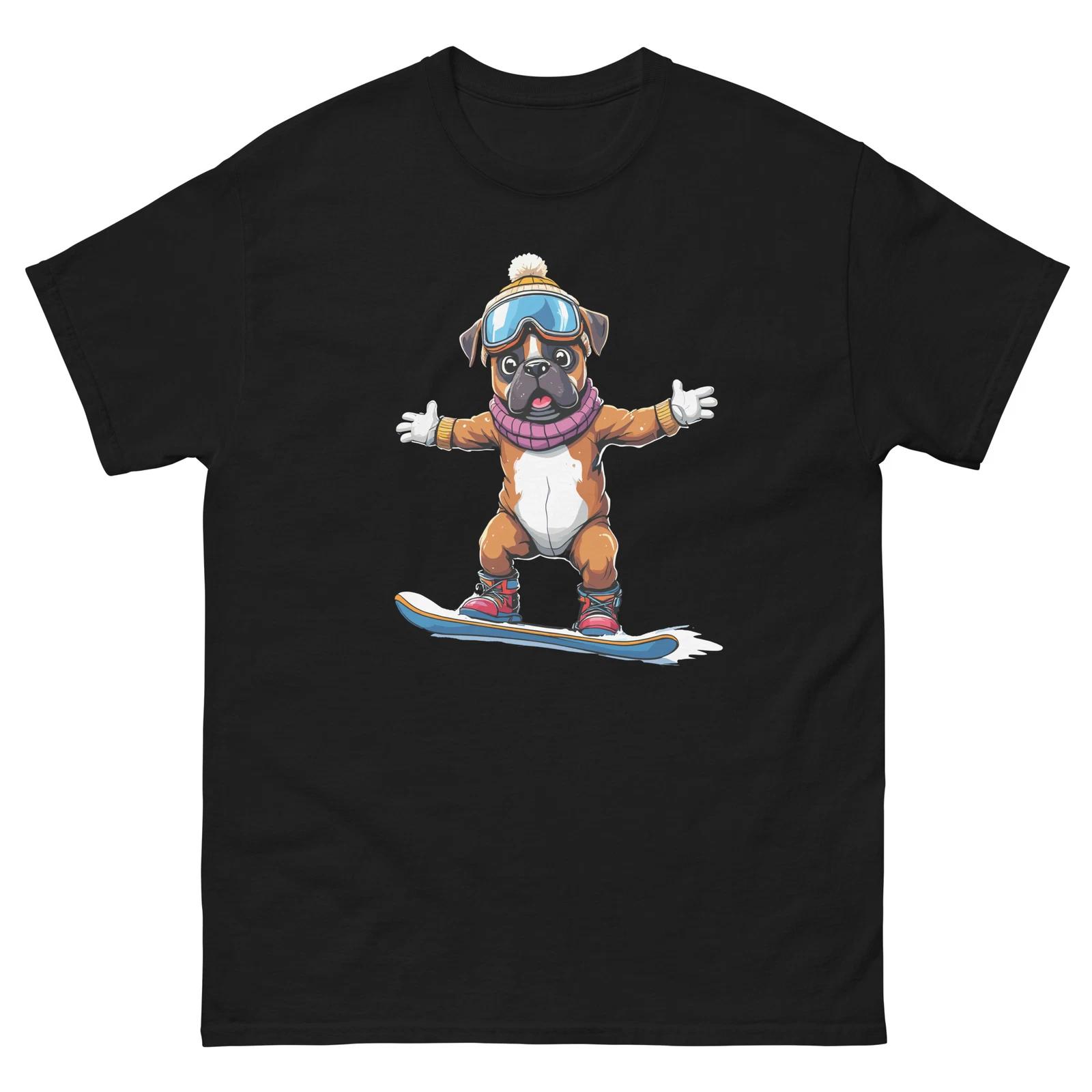 Boxer Dog Snowboarding Fun Snowboarder T-Shirt S