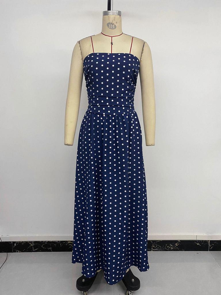 2026 Summer Elegant Retro Polka Dot Sleeveless Long Dress