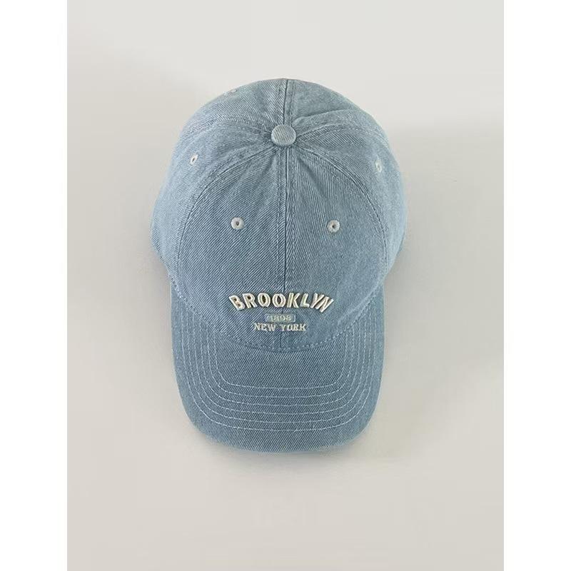 

Big head circumference letter cap showing face small sunscreen visor 2025 new washed denim baseball cap women s wide brim M（56-58cm） світло-синій колір