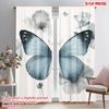2pc  2D Plane Printing Light Filtering Curtains Blue Butterfly Bliss Durable Polyester (without Rod) Holiday for Bedroom Office