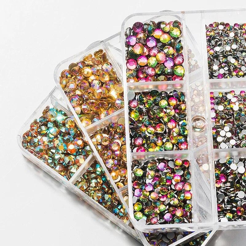 1Box Mix Sizes Ss6-ss20 Glass Non Hot Fix Rhinestone Flat Back Crystal Stone Strass Glitters Nail Diamond For DIY Garment
