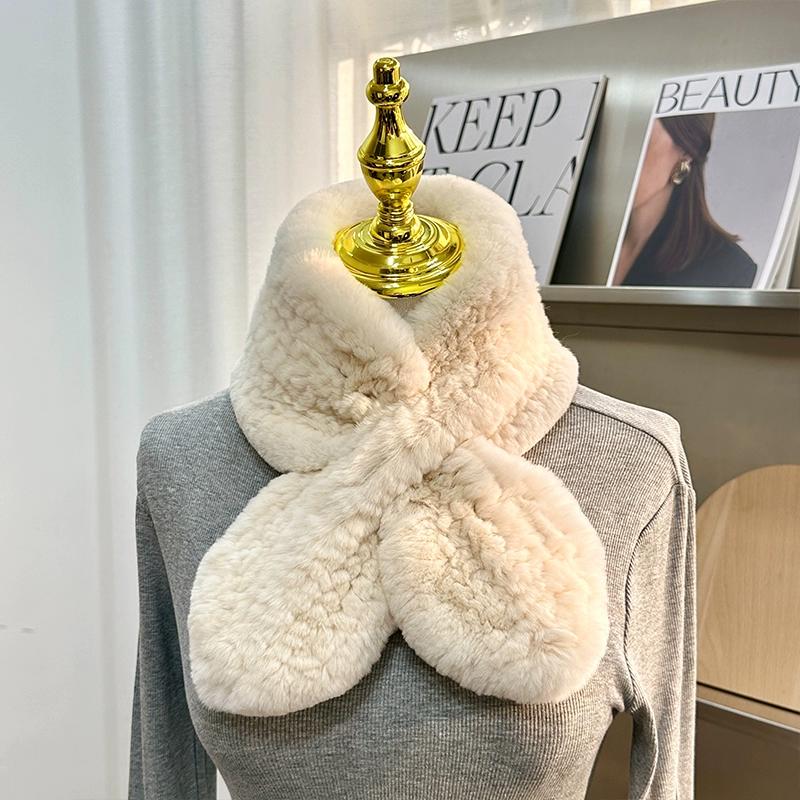 Real Rex Rabbit Hair Scarf Korean Version of Simple Fur Woven Wool Scarf Double-sided Plush Warm and Thickened Fur Collar Children