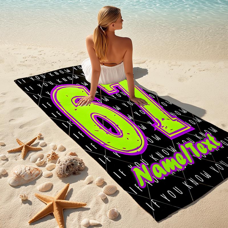 1PC Custom Name "67th Birthday Celebration" Beach Towel Highly Absorbent And Sand-Resistant Towel for Swimming, Pool, Yoga, And Travel Lightweight