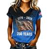 Women's Casual V Neck Short Sleeve T Shirt 250 Years Letter Print Top 1776 2026 American Flag Sleeve Detail Summer Tee