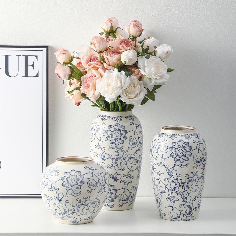 Blue & White Retro Porcelain Vase - Luxury Ceramic Home Decor