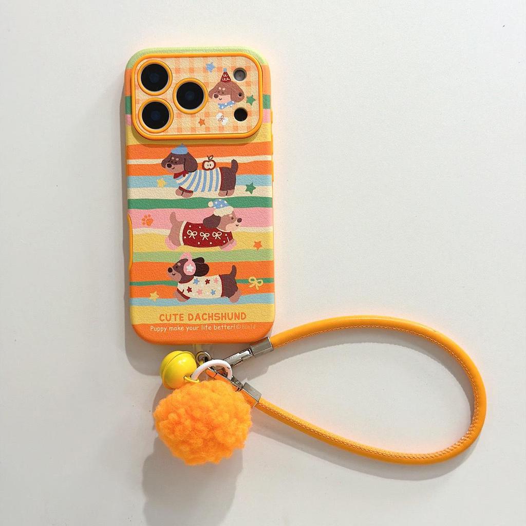 Cartoon Dachshund iPhone 17 Pro Max Case with Apple 16 Lanyard & Drop-proof Protection.