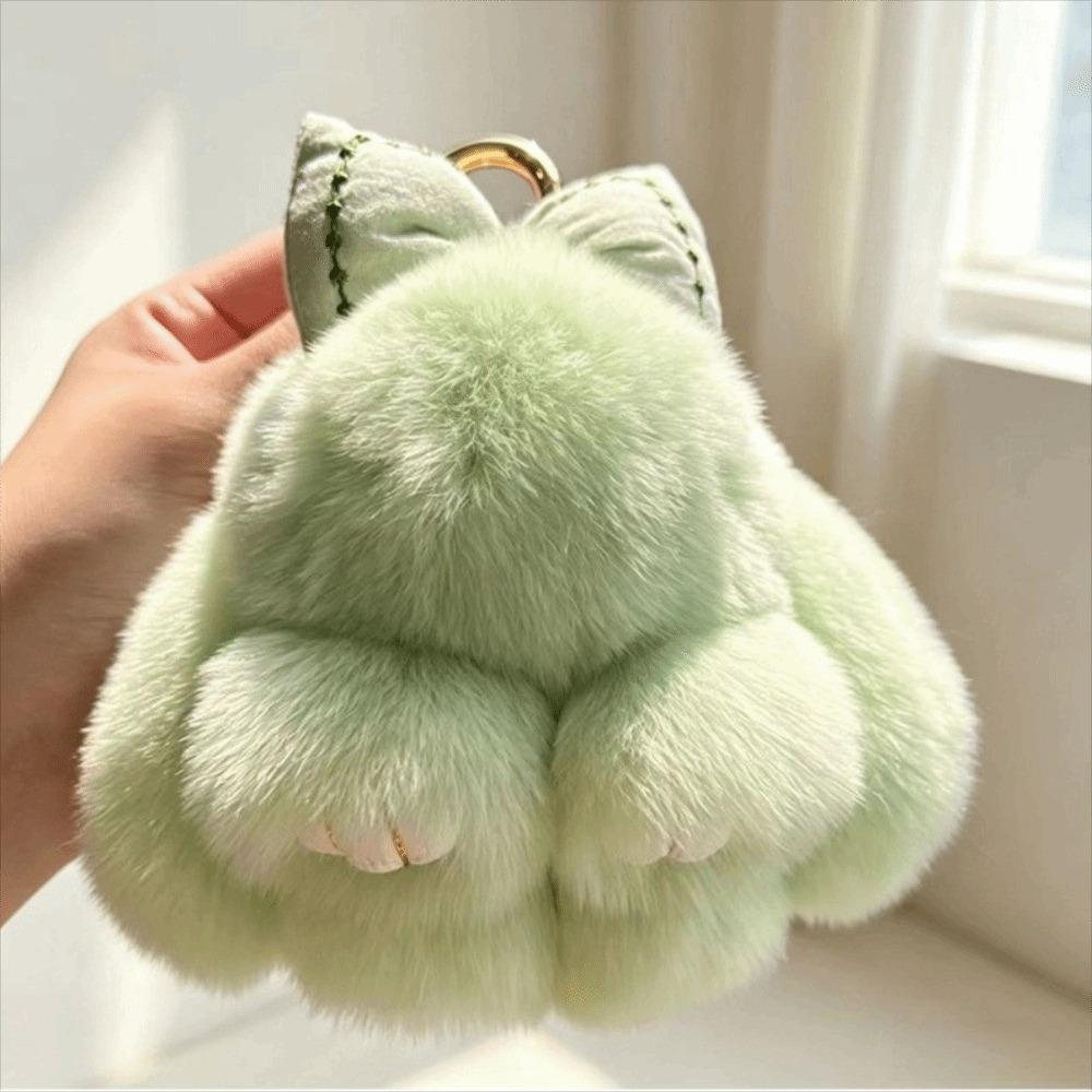 Hair Bow Plush Rabbit Keychain Rabbit Fur Bag Hanging Pendant Accessory Rabbit Plush Keychain Car