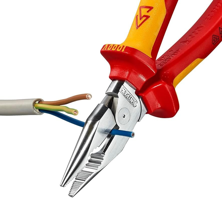 KNIPEX Needle Nose Insulated Comfort Grip Total Length Pliers, Handle, 185mm, 0826-185SB