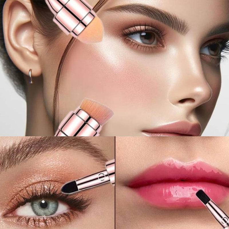 4 In 1 Makeup Brush Eyeshadow Eye Lip Face Concealing Blush Foundation Brush All In One Retractable Travel Size Makeup Brush