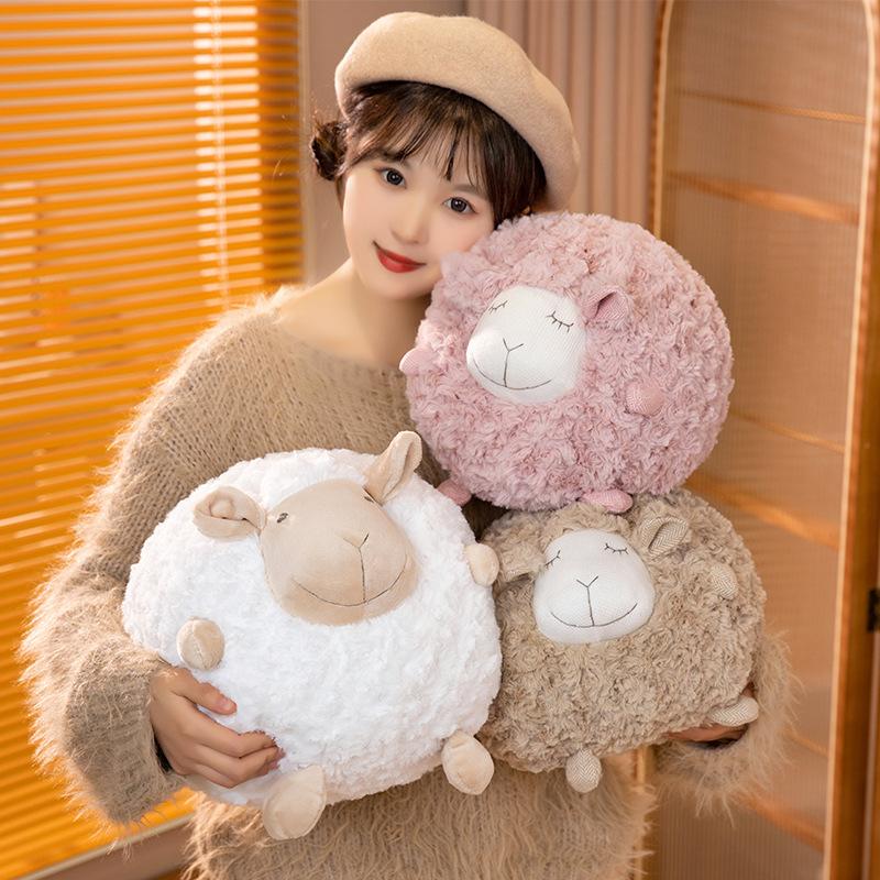 Cute Sheep Plush Toy Pillow, Woolly Round Sheep Stuffed Animal, Soft Comforting Cuddle Buddy Gift