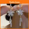 Ins Style Alloy Earrings With Chic Floral Crystal Tassels Grey Color