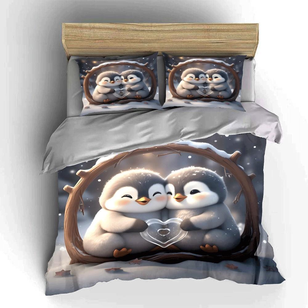 Penguin Love Winter Decor Set Exquisite Three-Piece Bedding Set Gift For Kids And Adults