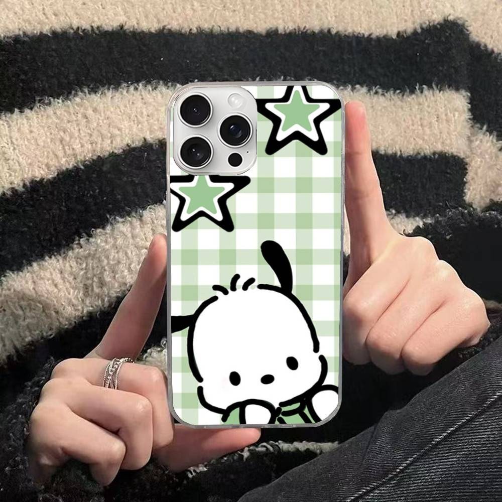 

Cute P-Pochacco Phone Case For iPhone 16 15 11 12 13 14 17 Pro Max Plus Silvery Satin Cover Funda iPhone 16pro max
